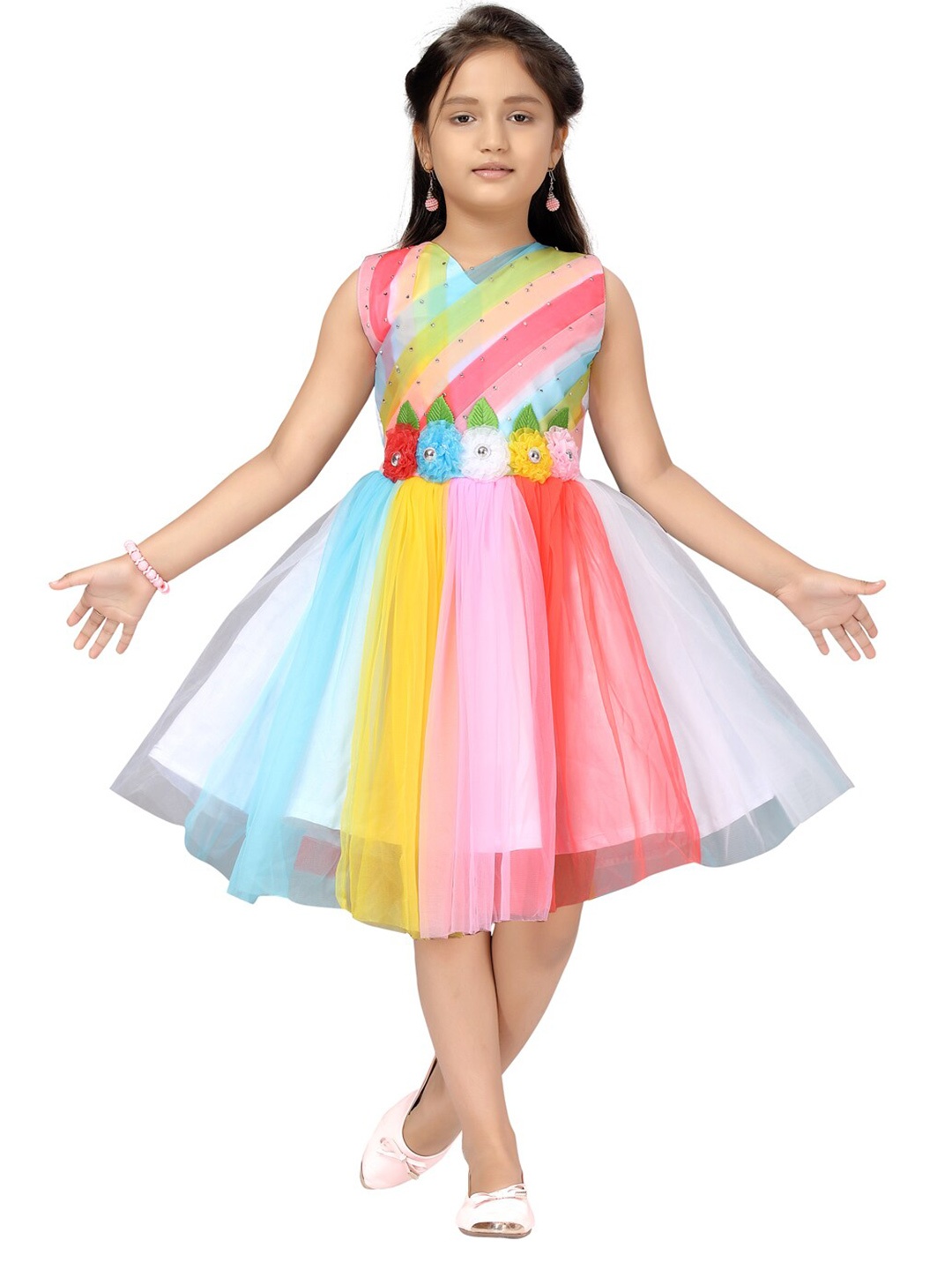 

Aarika Girls Multicoloured Net Fit & Flare Dress, Multi