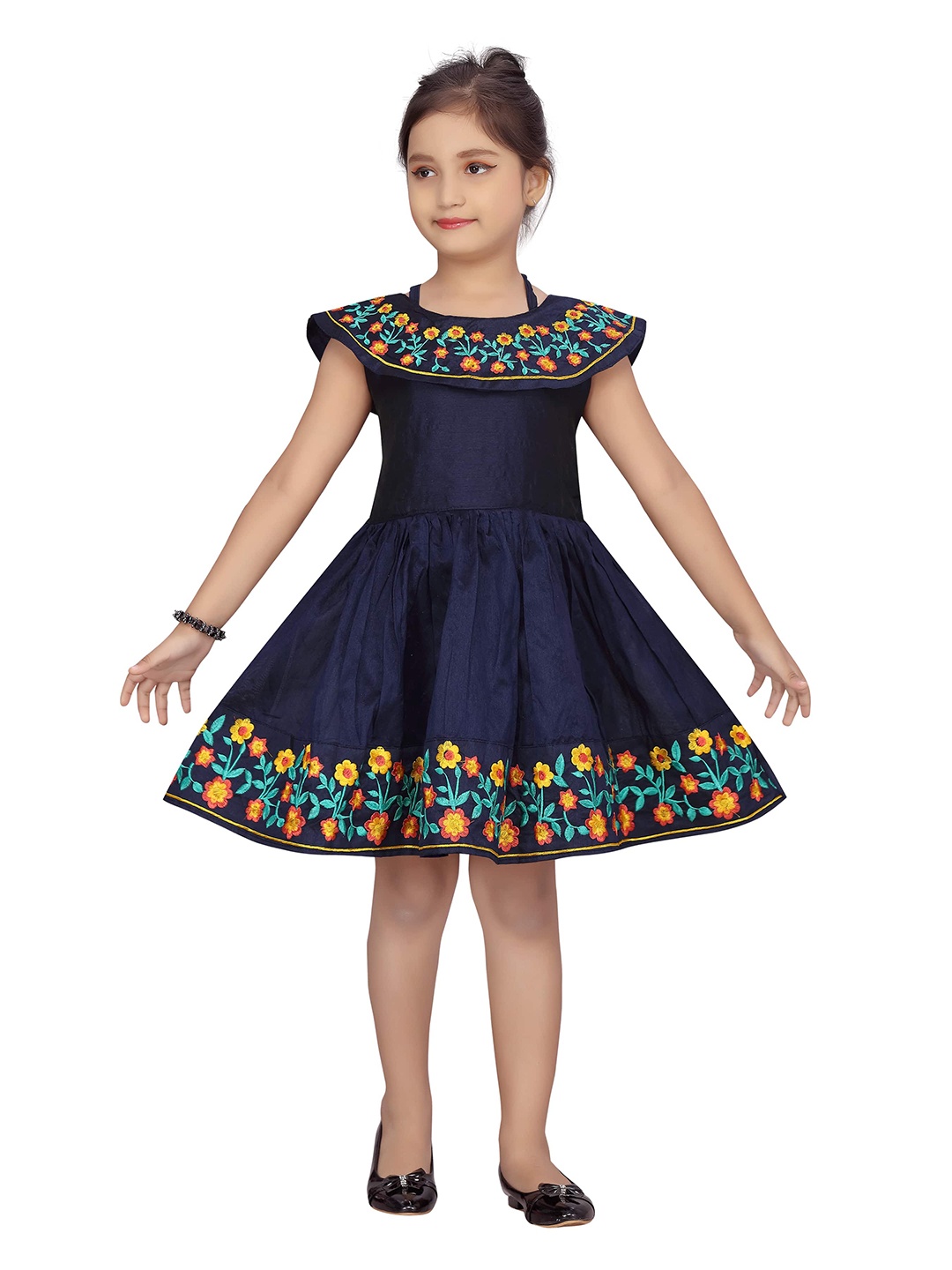 

Aarika Navy Blue Floral Embroidered Dress