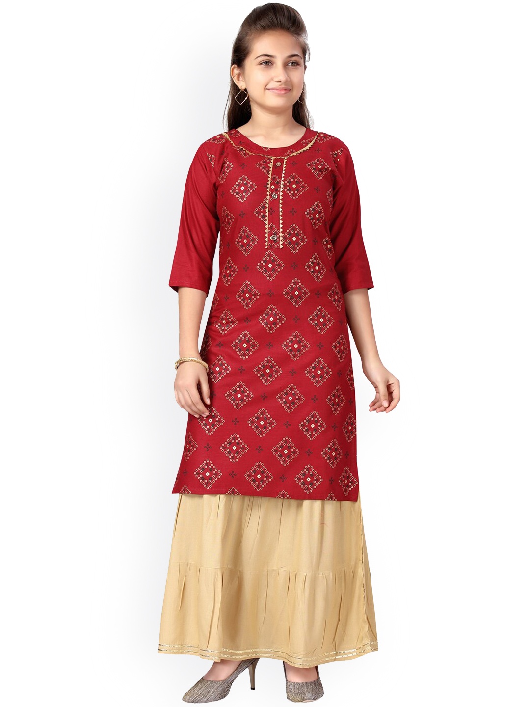 

Aarika Girls Maroon Pure Cotton Kurta with Sharara