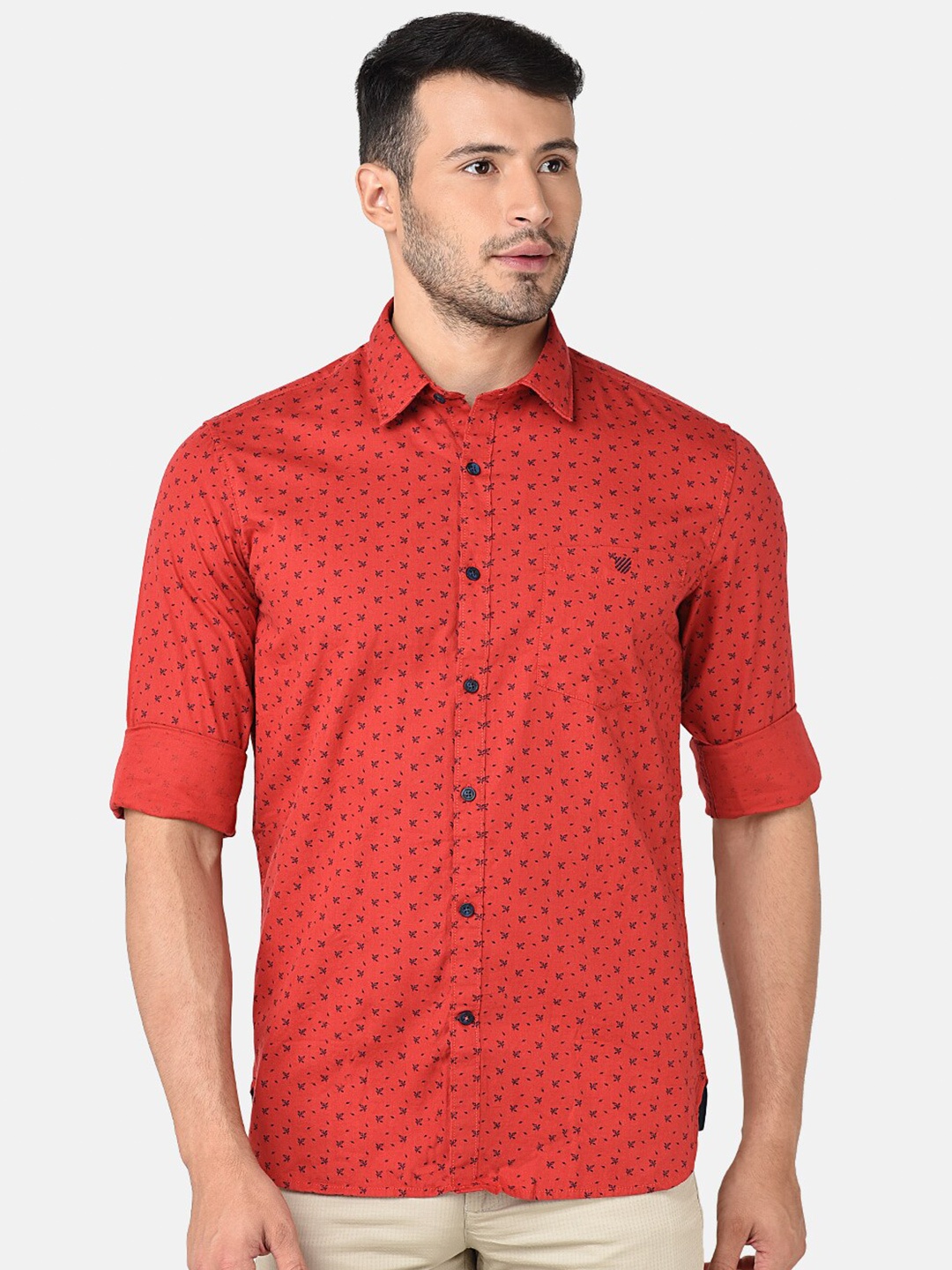 

J Hampstead Men Red Classic Slim Fit Printed Casual Shirt