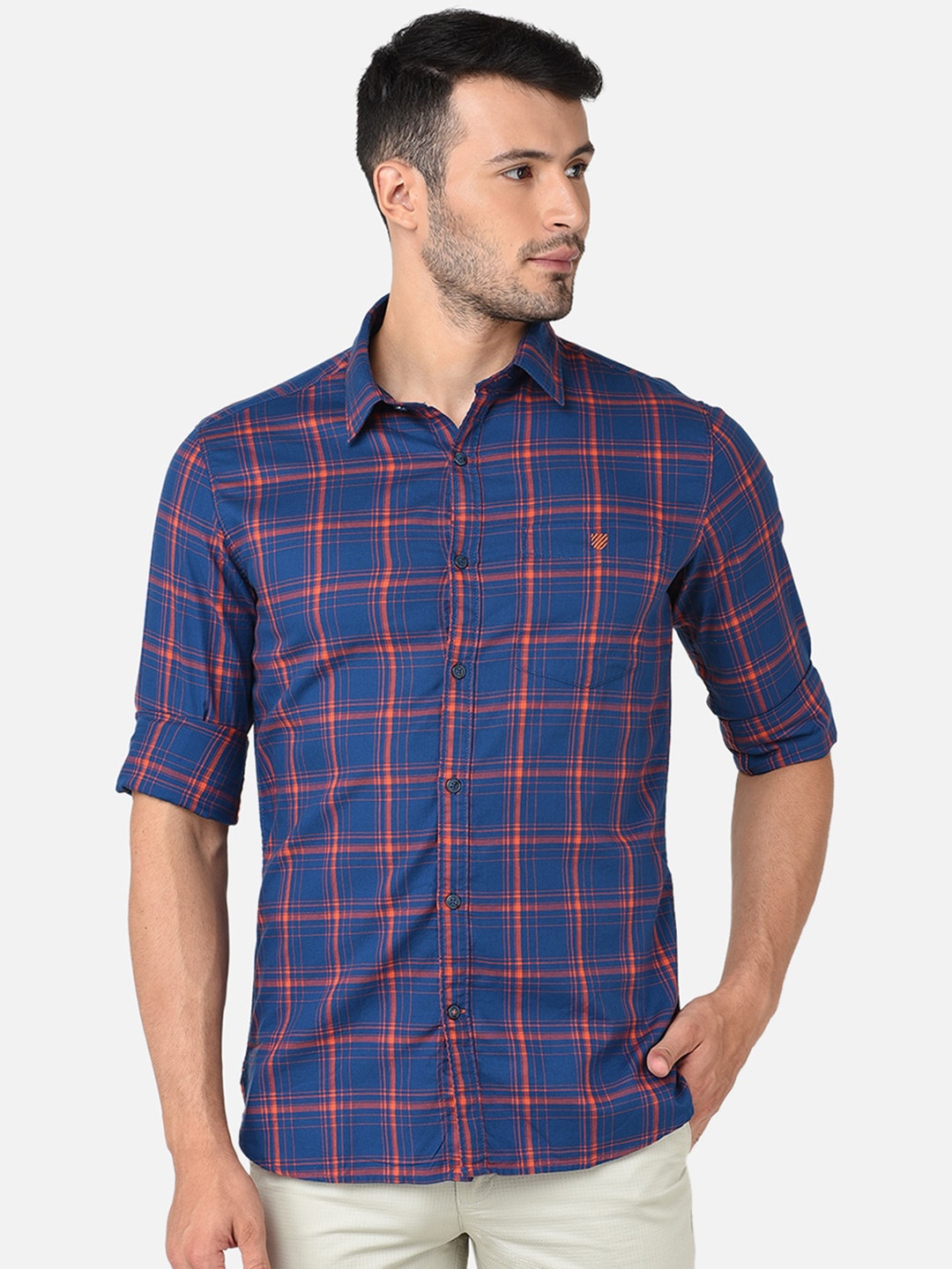 

J Hampstead Men Blue Classic Slim Fit Cotton Checked Casual Shirt