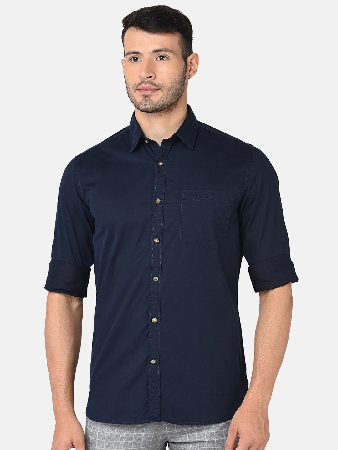

J Hampstead Men Navy Blue Classic Slim Fit Casual Shirt