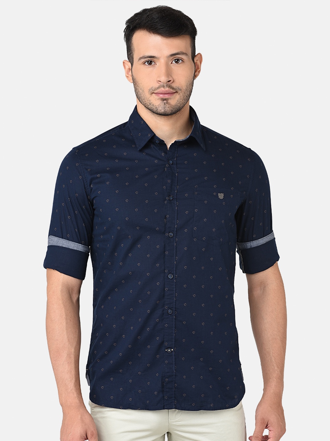 

J Hampstead Men Navy Blue Classic Slim Fit Printed Casual Shirt