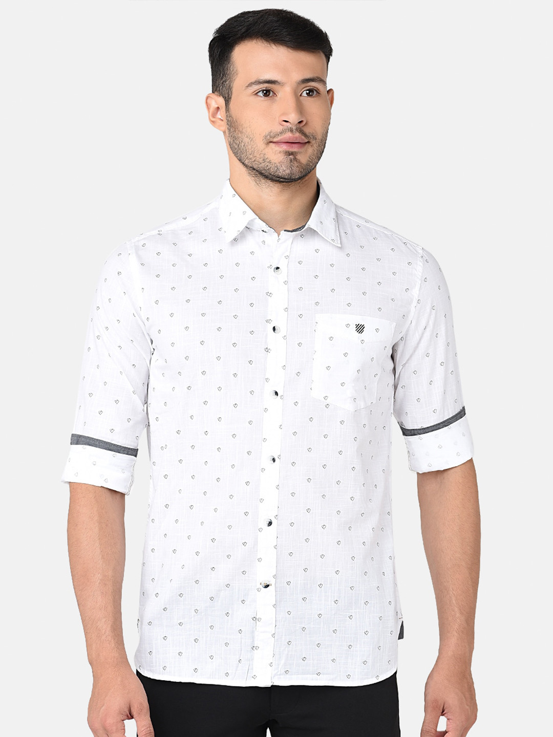 

J Hampstead Men White Classic Slim Fit Printed Casual Shirt