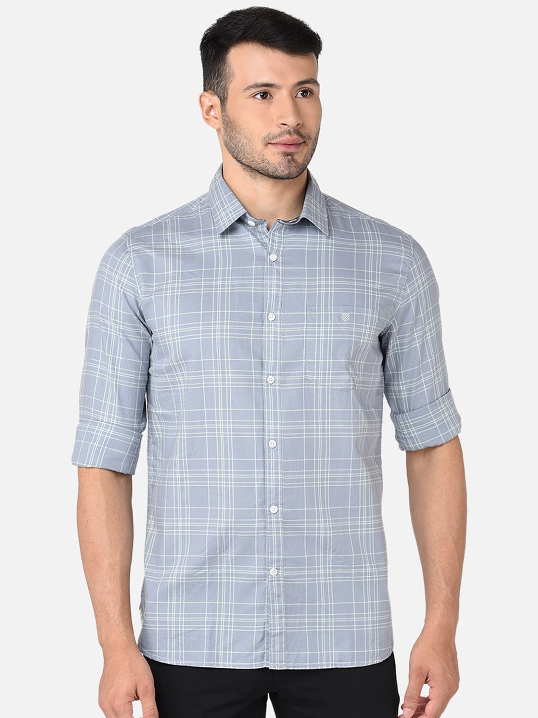 

J Hampstead Men Grey Classic Slim Fit Checked Casual Shirt