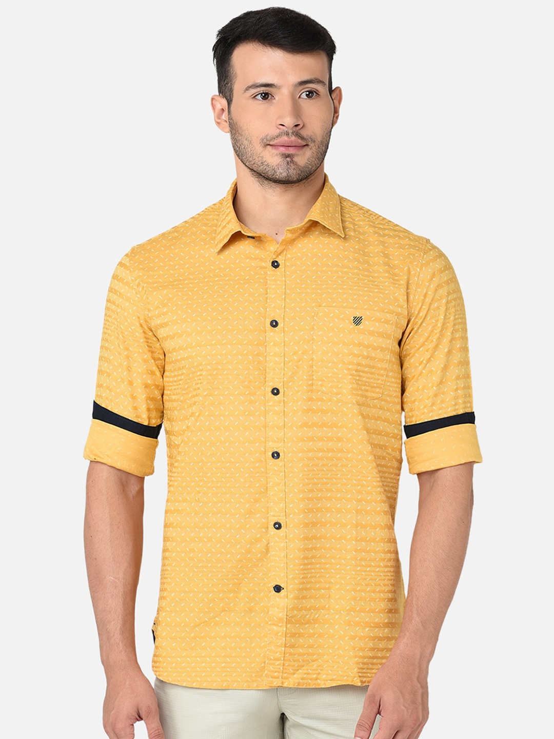 

J Hampstead Men Yellow Classic Slim Fit Printed Casual Shirt