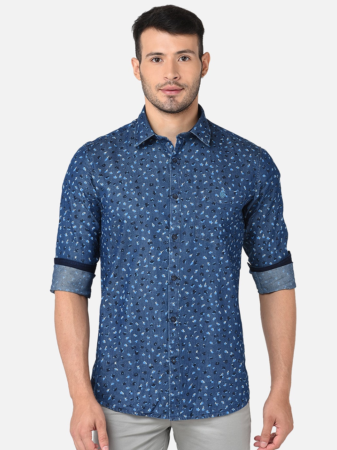 

J Hampstead Men Navy Blue Classic Slim Fit Floral Printed Casual Shirt