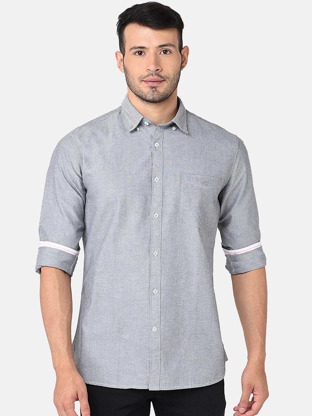 

J Hampstead Men Charcoal Classic Slim Fit Casual Shirt
