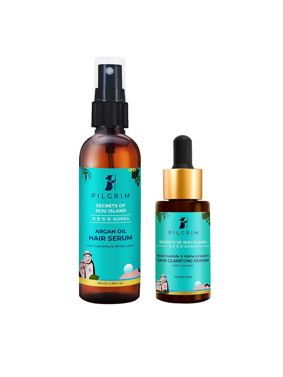 

Pilgrim Set of Secrets Of Jeju Island Argan Oil Hair Serum & Skin Clarifying Serum, Teal