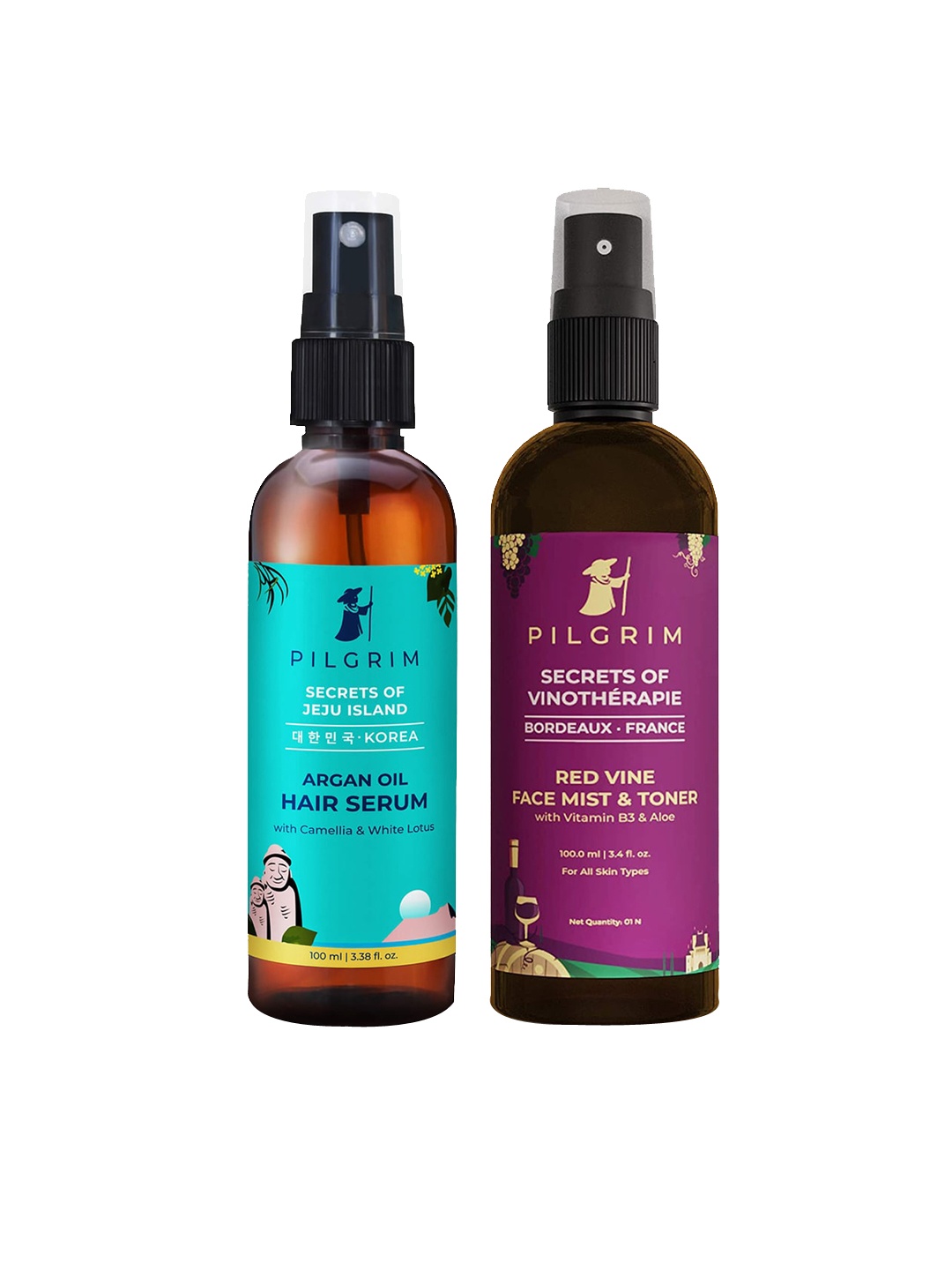 

Pilgrim Set of Red Wine Face Toner & Argan Oil Hair Serum 100 ml each, Magenta