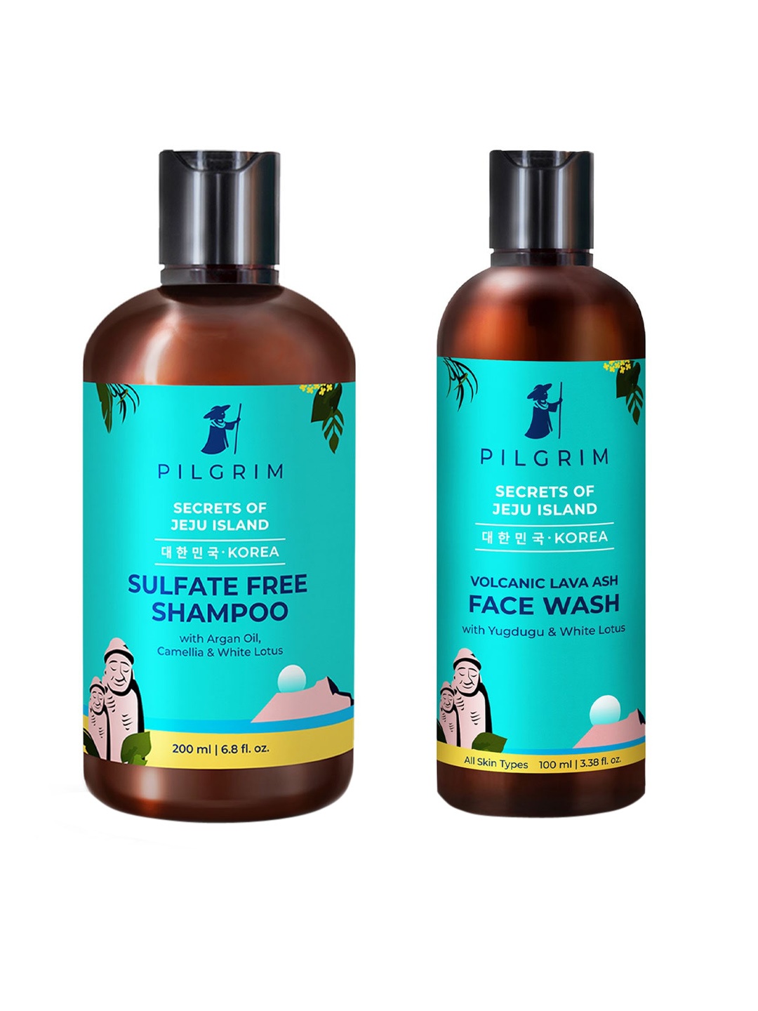 

Pilgrim Set of Secrets of Jeju Island Sulfate Free Shampoo & Volcanic Lava Ash Face Wash, Teal