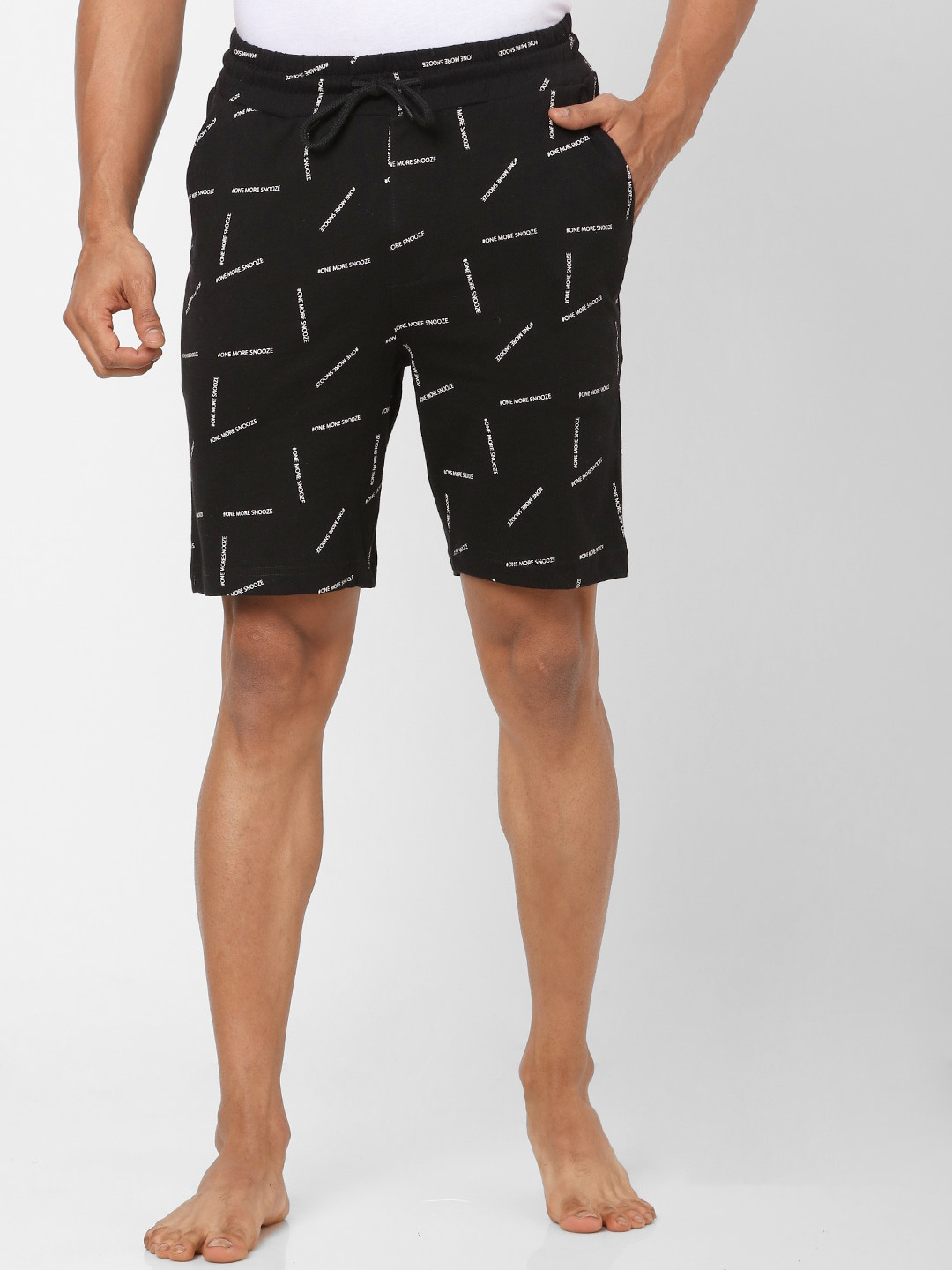 

Ajile by Pantaloons Men Black & White Printed Pure Cotton Lounge Shorts