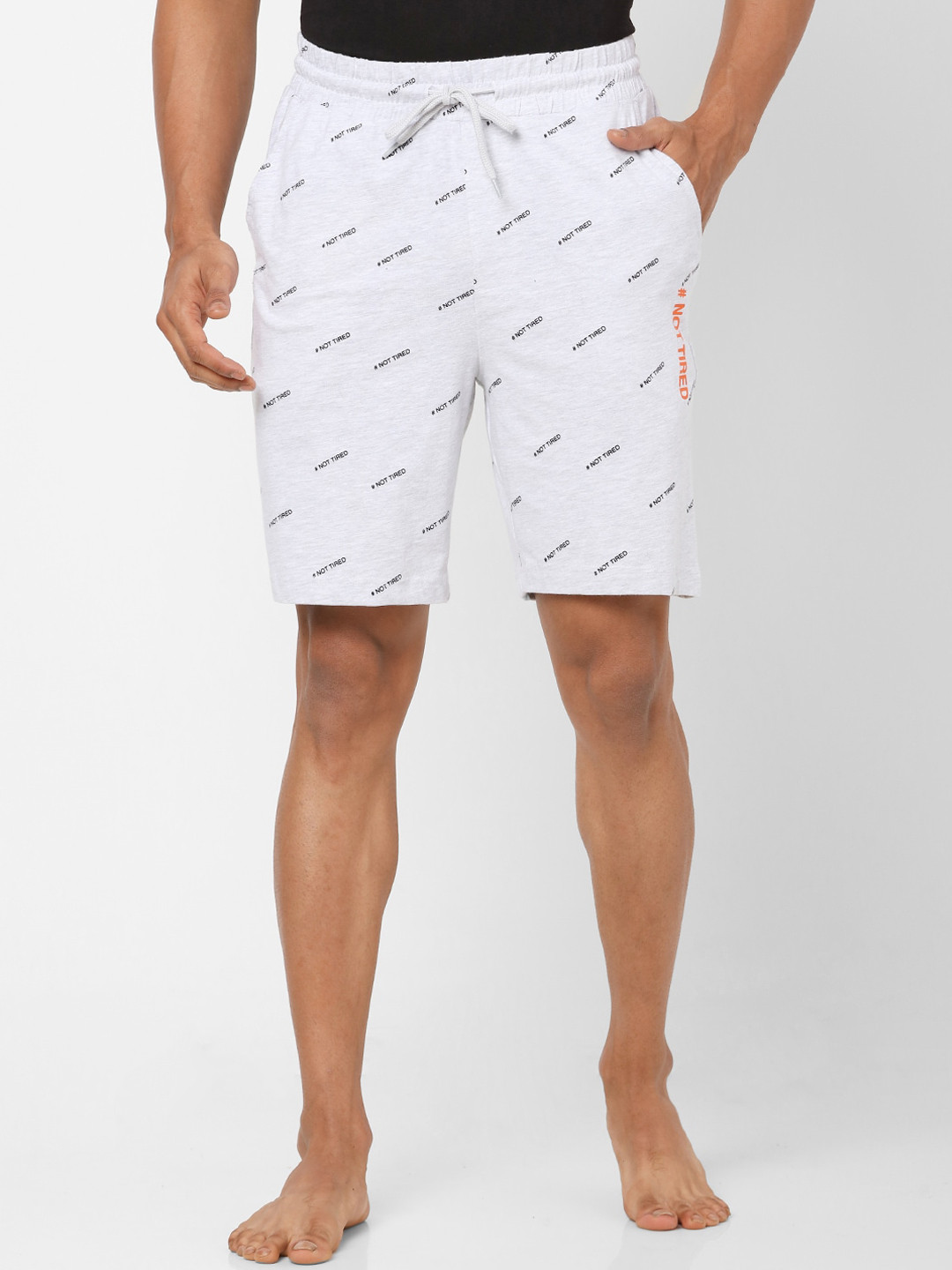 

Ajile by Pantaloons Men Grey Melange Conversational Printed Slim Fit Shorts