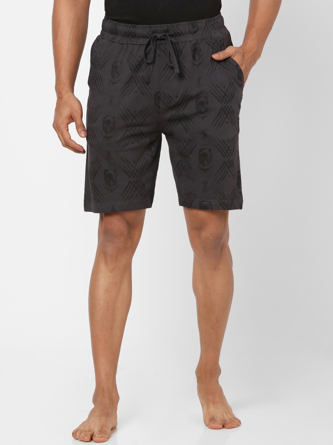 

Ajile by Pantaloons Men Grey Printed Slim Fit Lounge Shorts