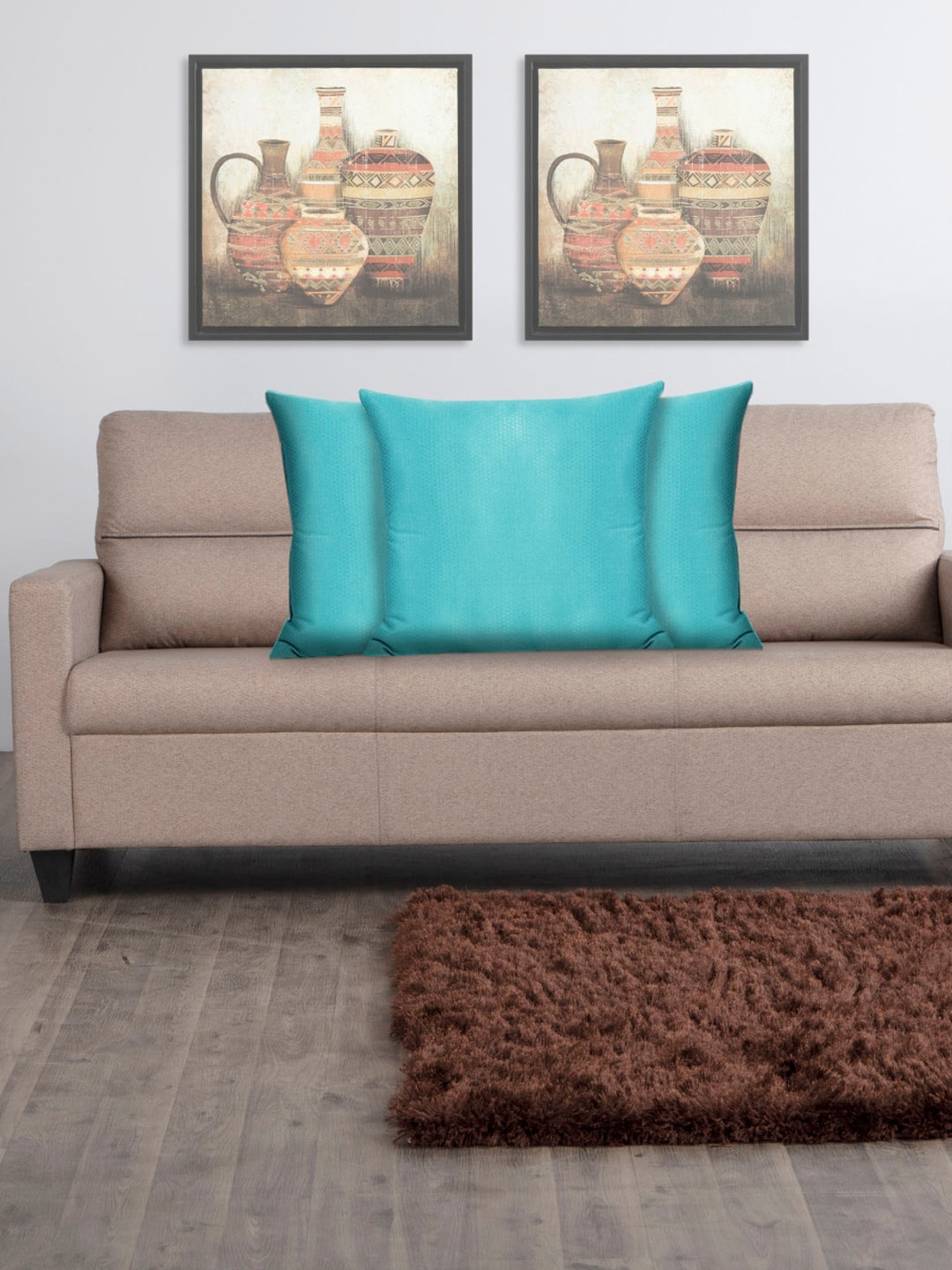 

Home Centre Set of 3 Blue Solid Square Pre Filled Cushions