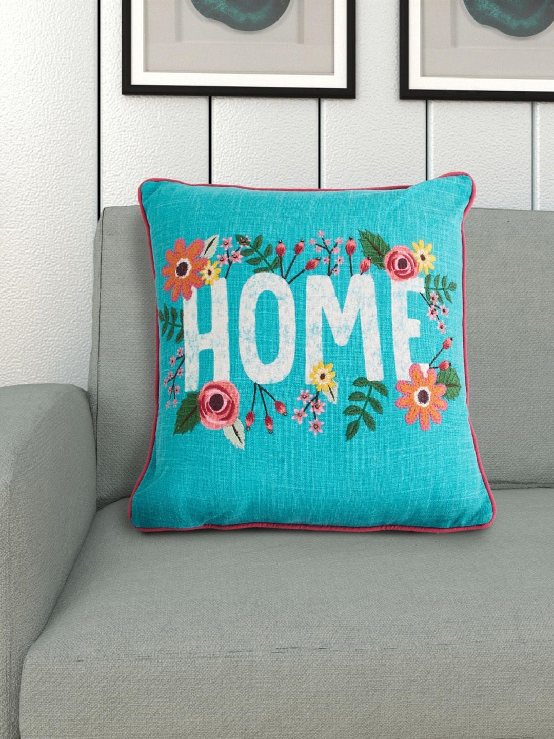 

Home Centre Teal & White Printed Cotton Filled Cushion