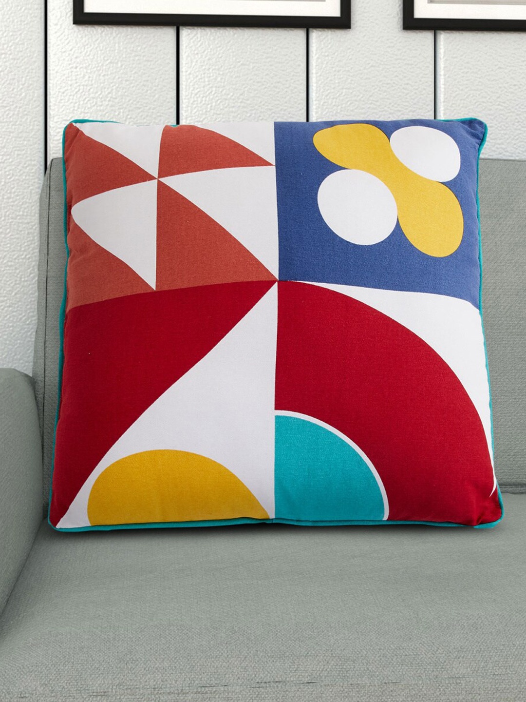 

Home Centre White & Blue Printed Cotton Square Filled Cushion