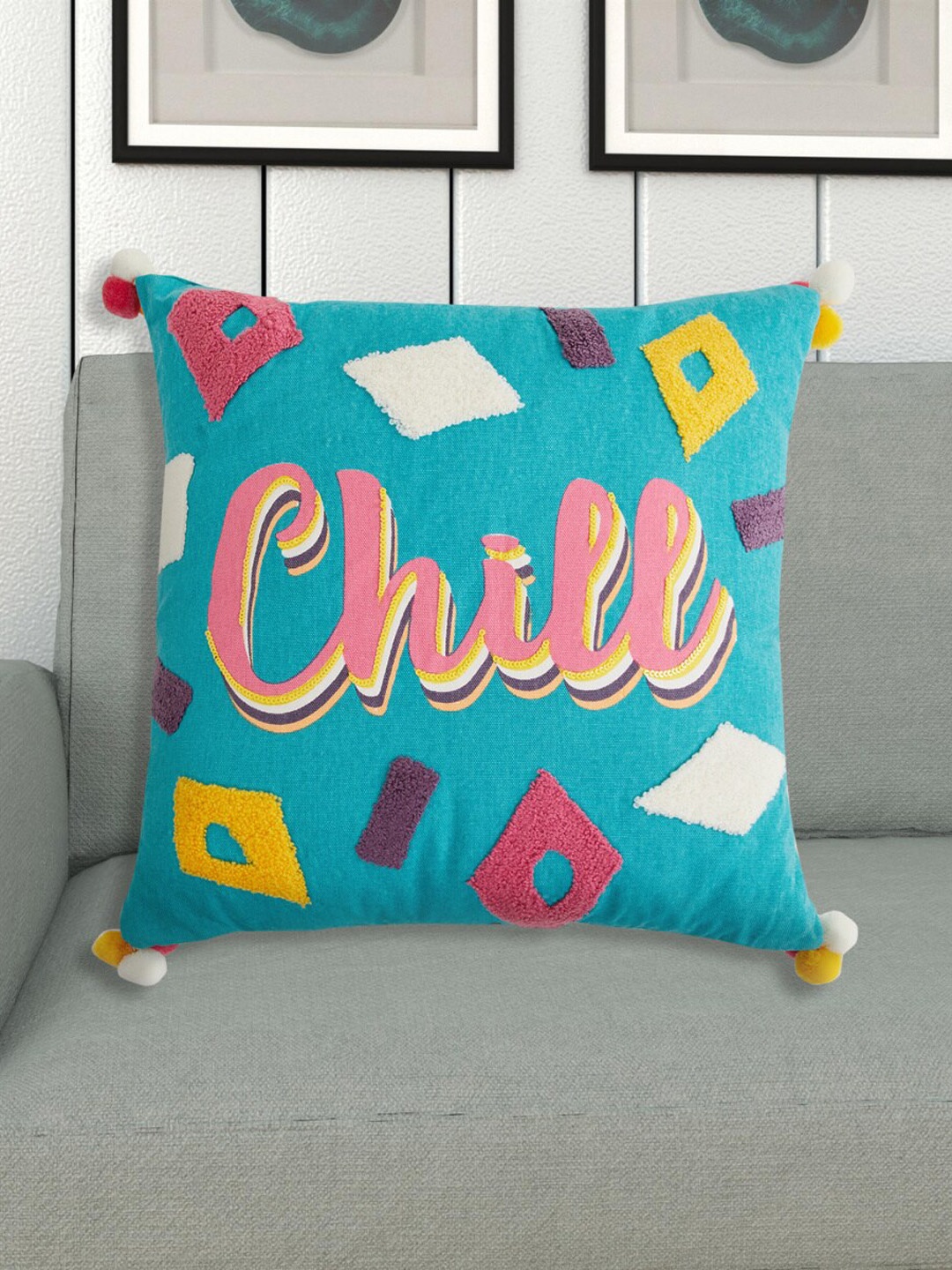 

Home Centre Teal & Pink Printed Square Cotton Cushion