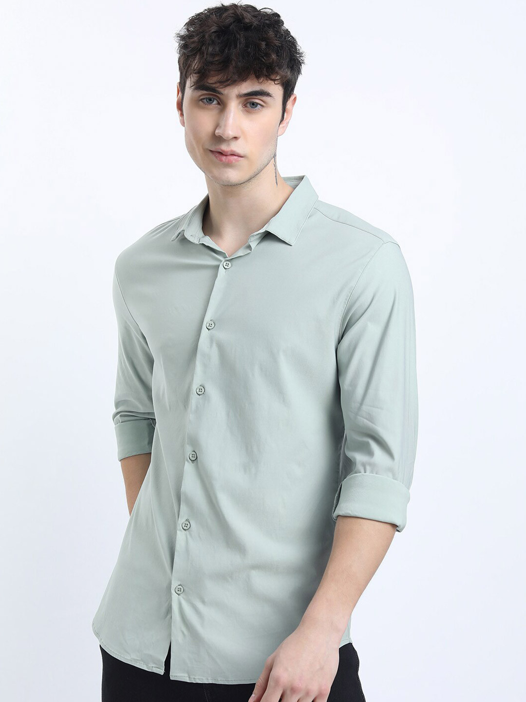 

HIGHLANDER Men Green Slim Fit Party Shirt