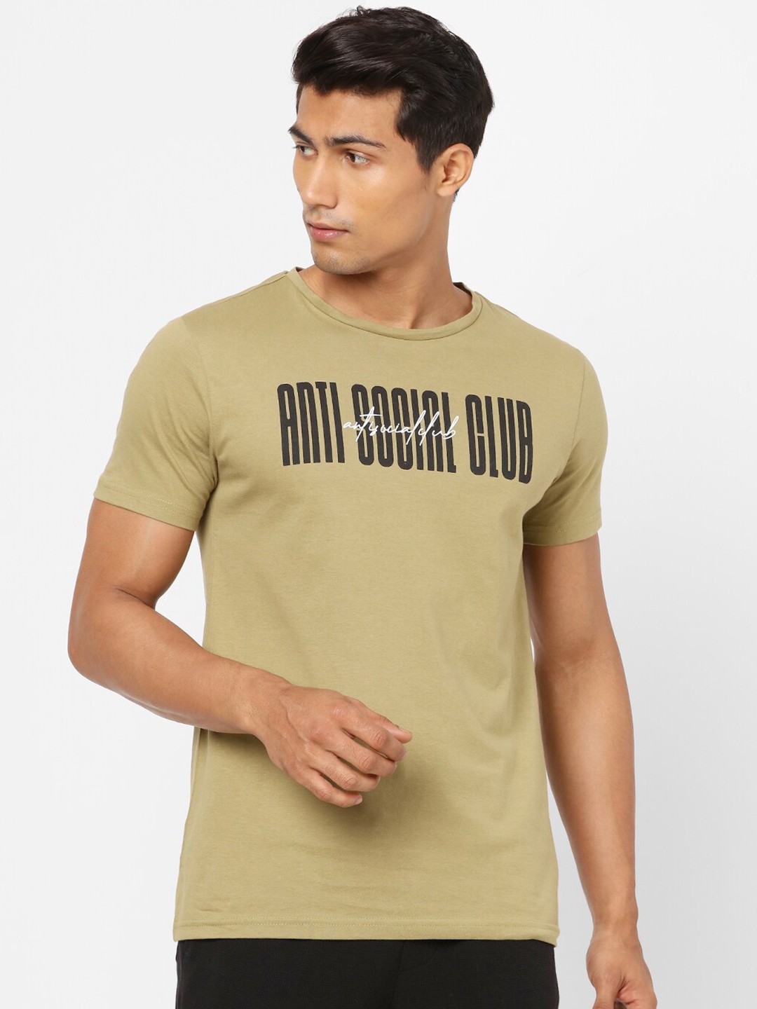 

Ajile by Pantaloons Men Khaki Printed Slim Fit T-shirt