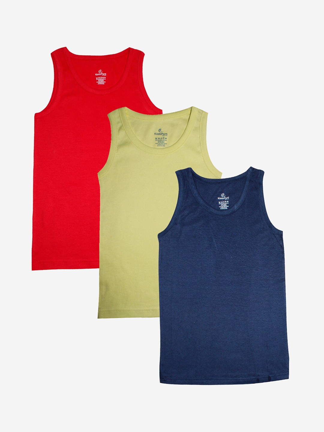 

KiddoPanti Boys Pack Of 3 Solid Pure Cotton Rib Knit Innerwear Vests, Navy blue