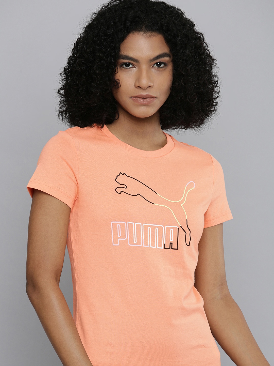 

Puma Women Peach-Coloured Brand Logo Printed Pure Cotton T-shirt