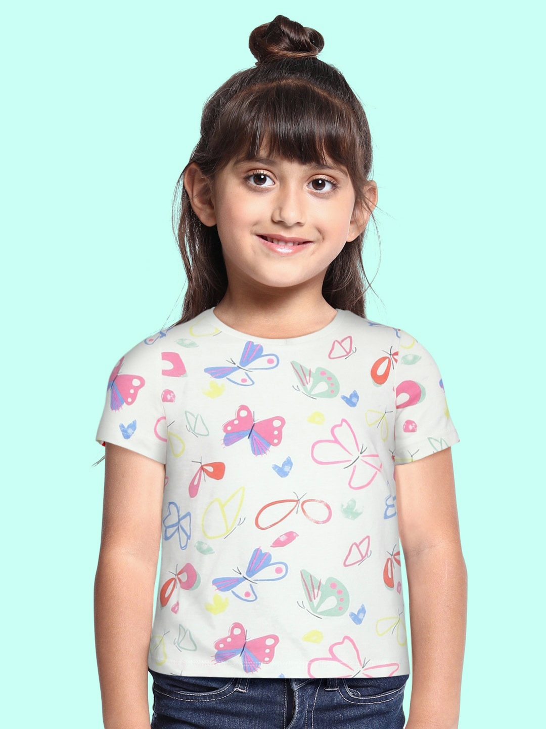 

Marks & Spencer Girls White & Pink Butterfly Printed Cotton T-shirt