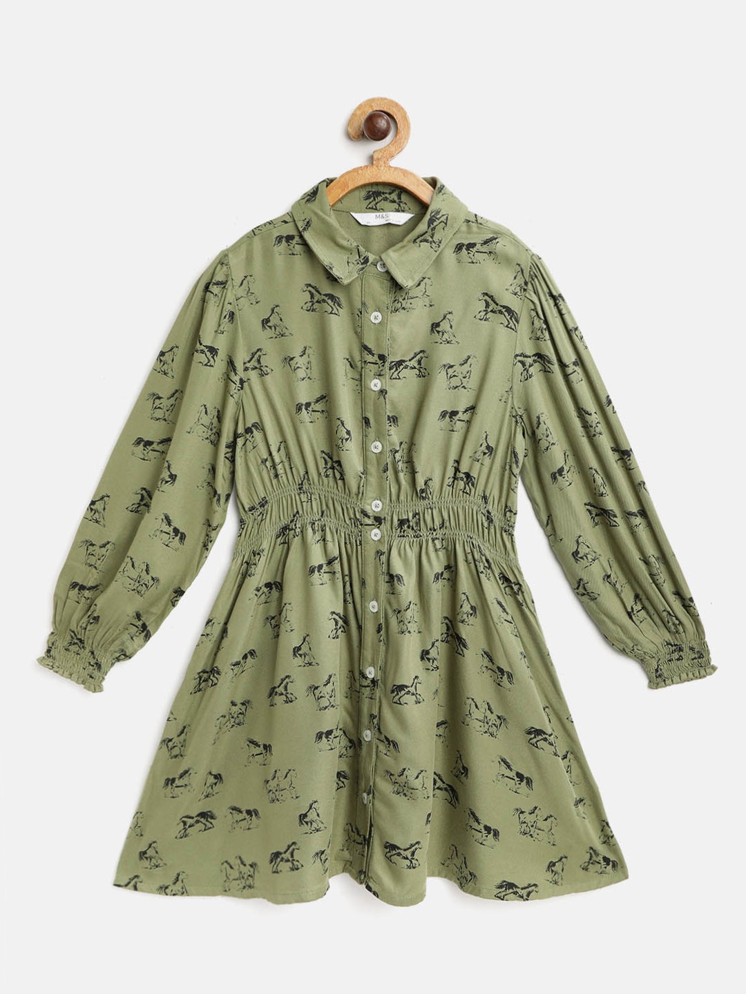 

Marks & Spencer Olive Green & Black Conversational Print Shirt Dress