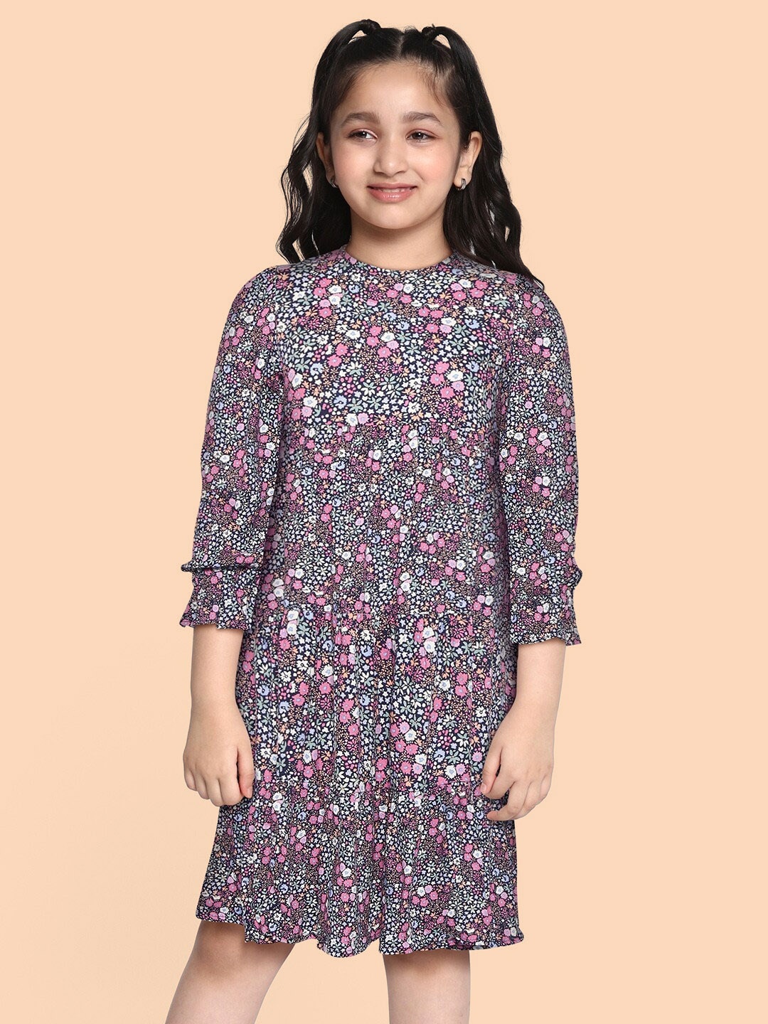 

Marks & Spencer Navy Blue & Pink Tiered & Flared Floral Dress