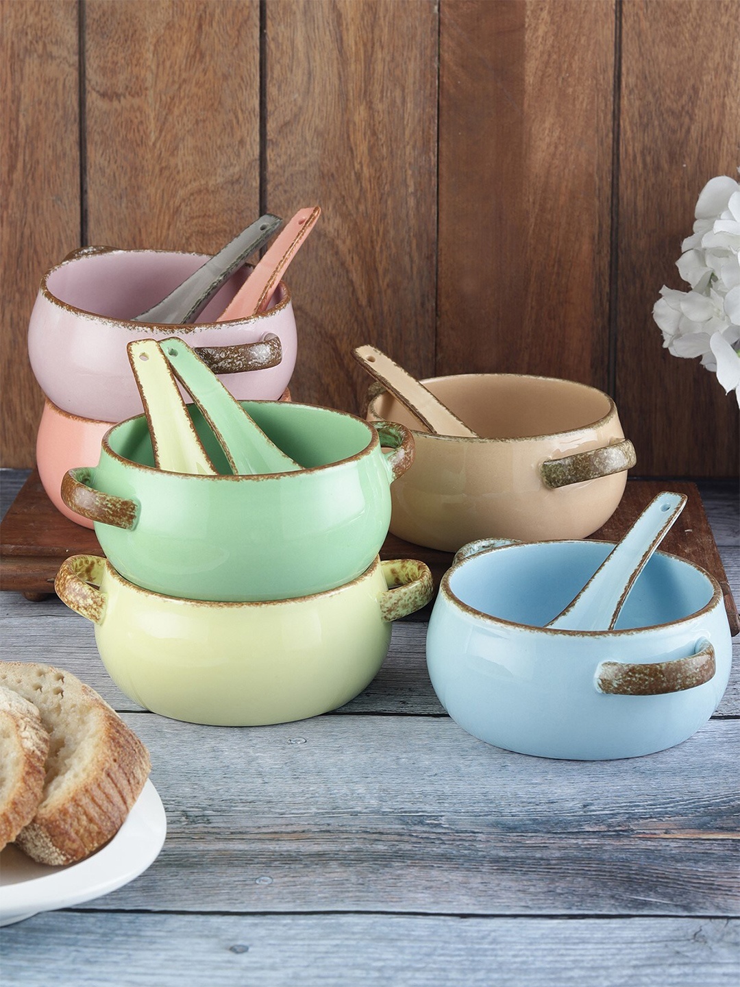 

JCPL Multicoloured & 12 Pieces Ceramic Glossy Bowls, Multi