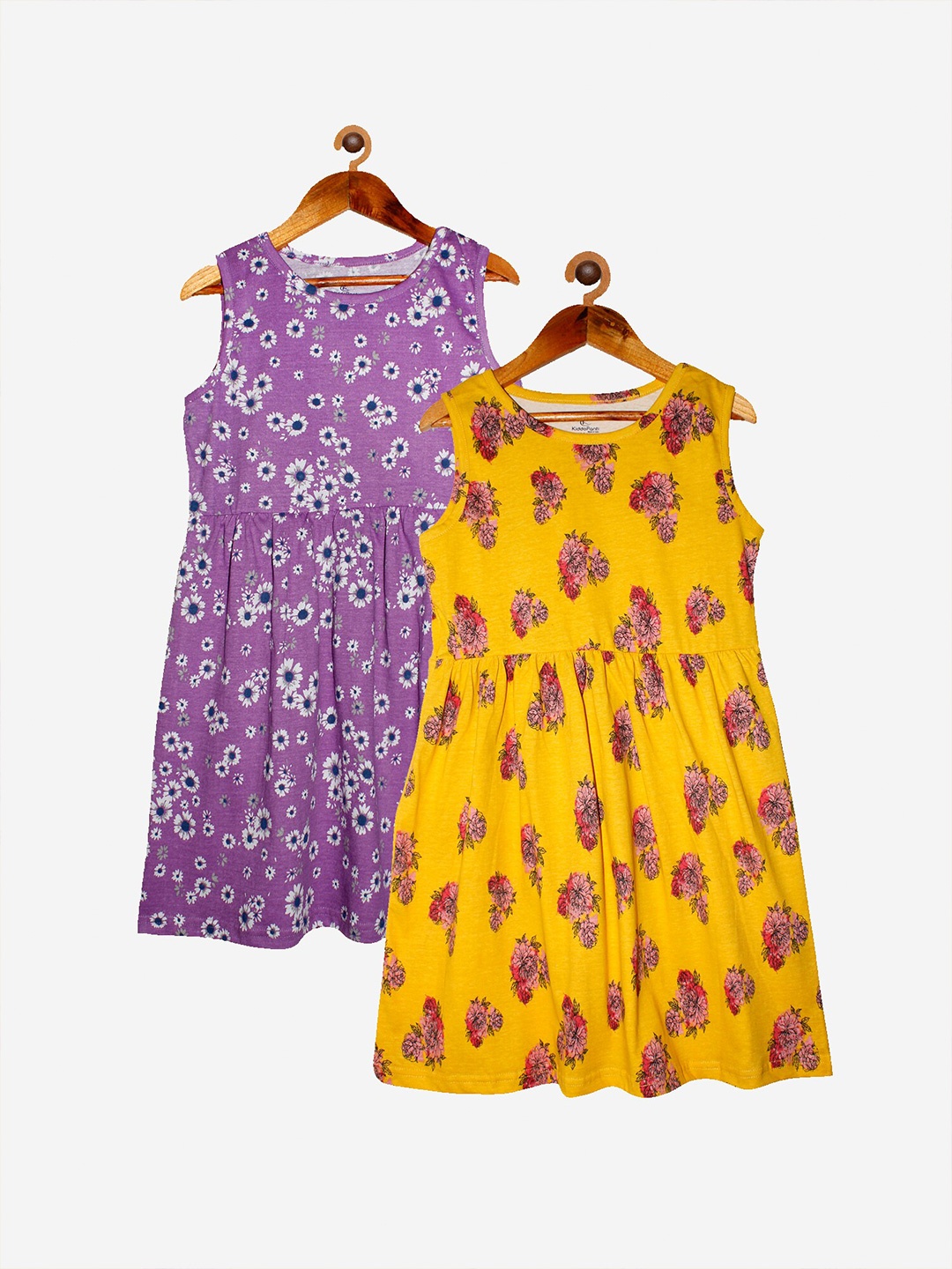 

KiddoPanti Pack of 2 Floral Pure Cotton Dress, Purple