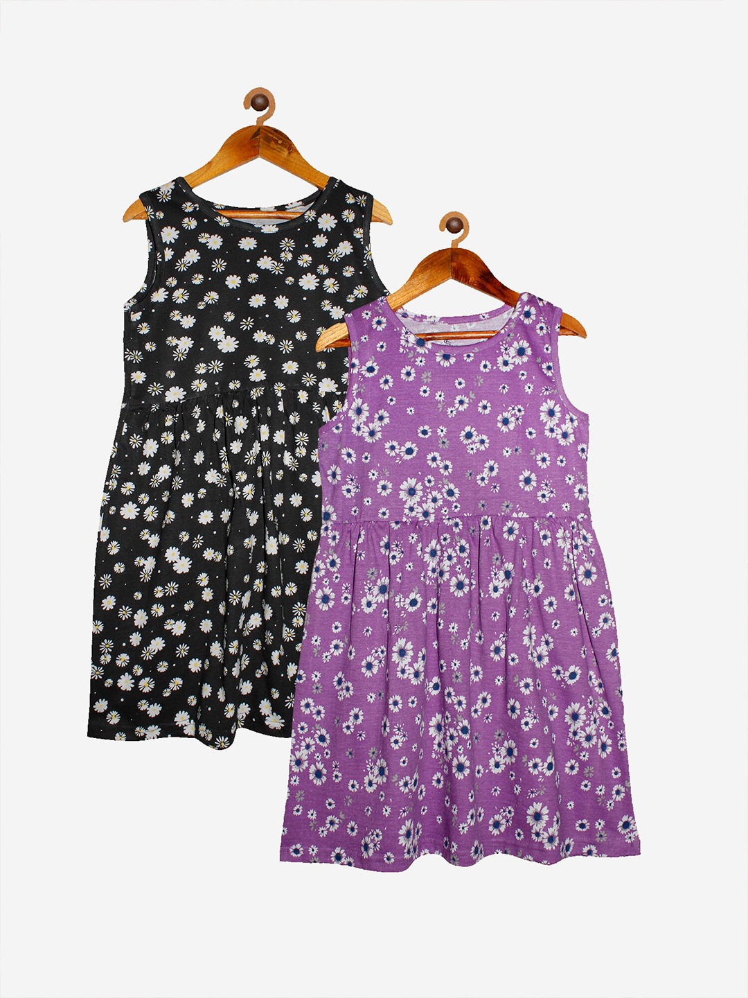 

KiddoPanti Set Of 2 Black & Purple Floral A-Line Dress