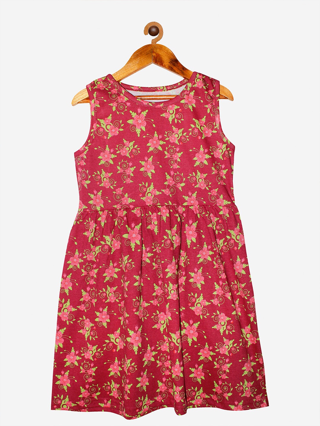 

KiddoPanti Maroon Floral Fit & Flare Pure Cotton Dress