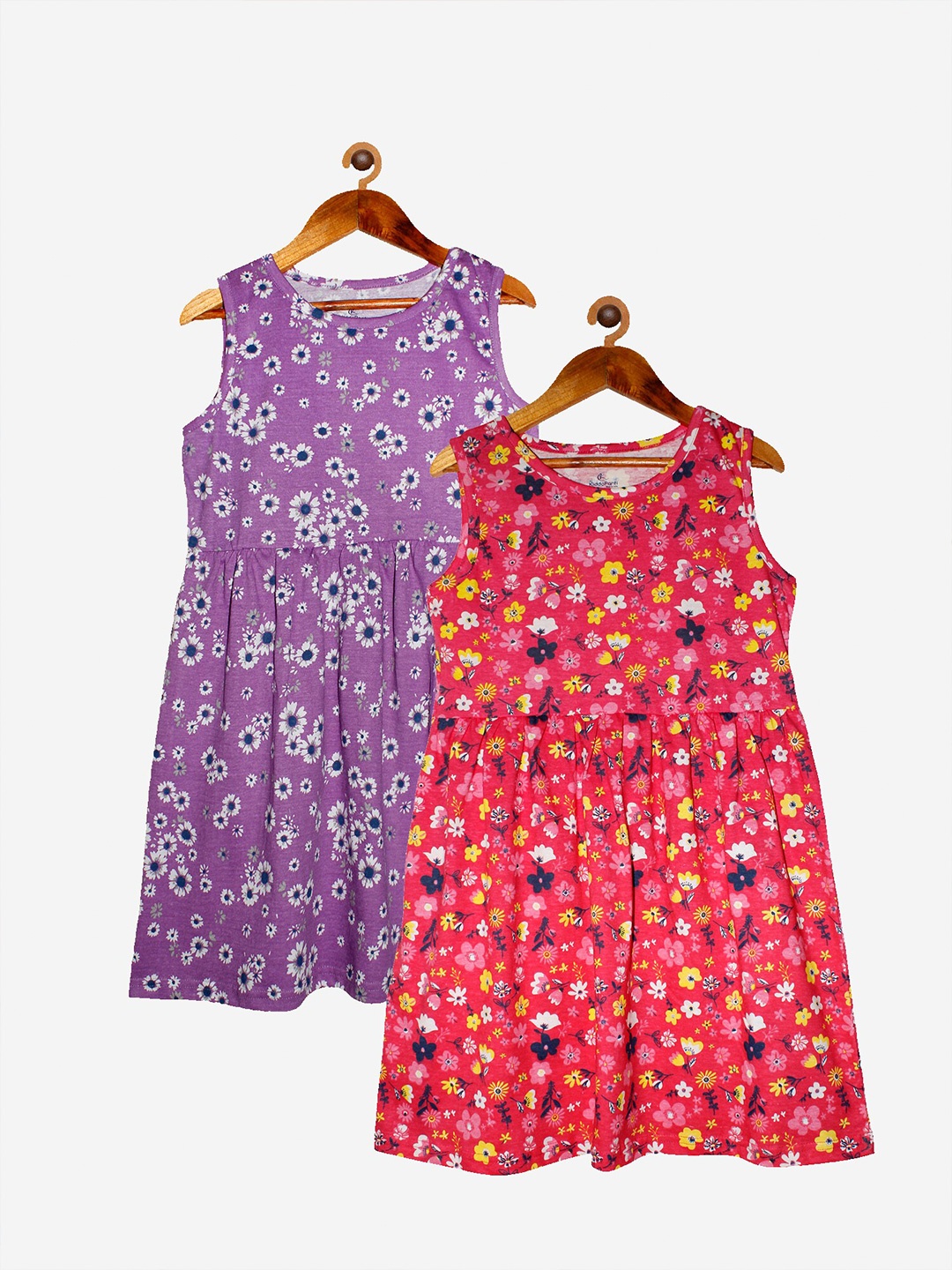 

KiddoPanti Set Of 2 Purple & Red Floral A-Line Dress