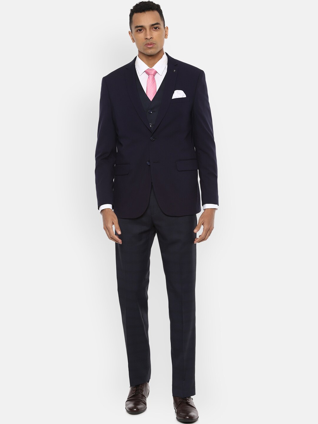 

Van Heusen Men Navy Blue Solid Single-Breasted Slim-Fit 3-Piece Suit