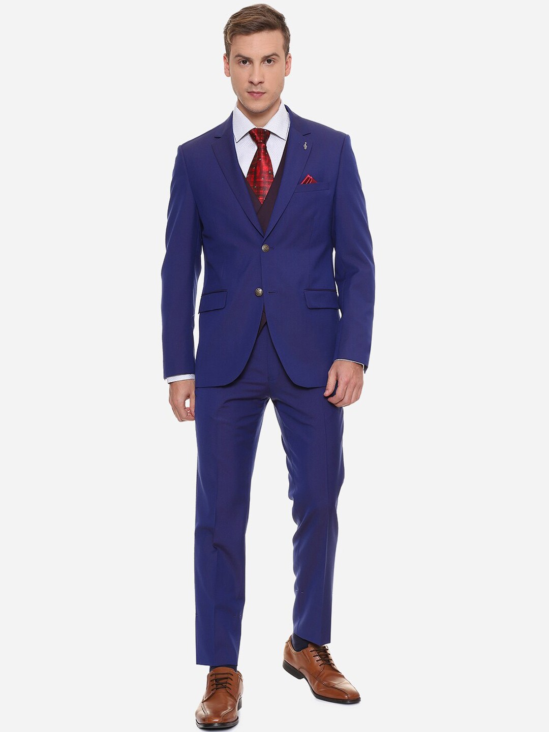

Van Heusen Men Blue Self Design Single-Breasted Slim Fit Three Piece Suit