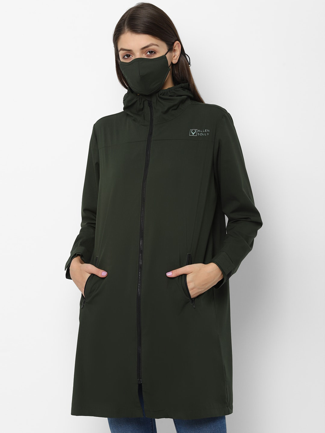 

Allen Solly Woman Women Olive Green Solid Longline Parka Jacket
