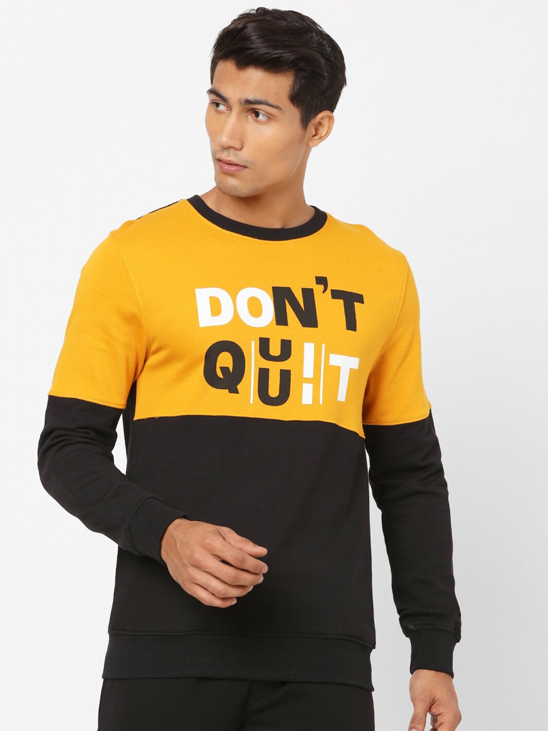 

Ajile by Pantaloons Men Mustard & Black Colourblocked Sweatshirt