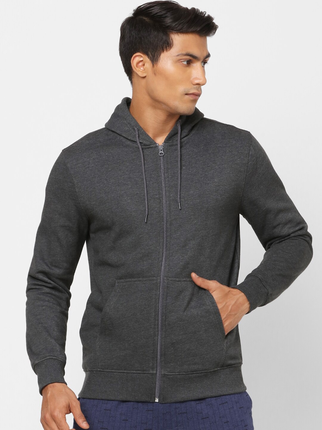 

Ajile by Pantaloons Men Grey Melange Hooded Sweatshirt