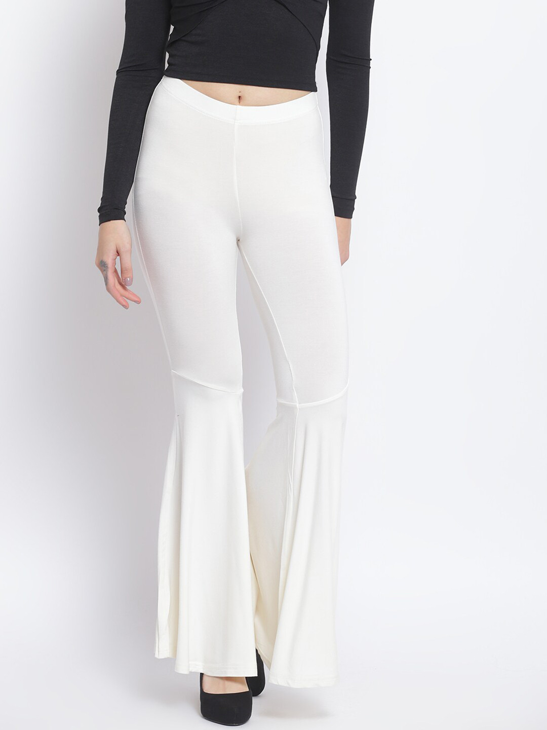 

Lakshita Women Off White Bell Bottom Flared Chambray Palazzos