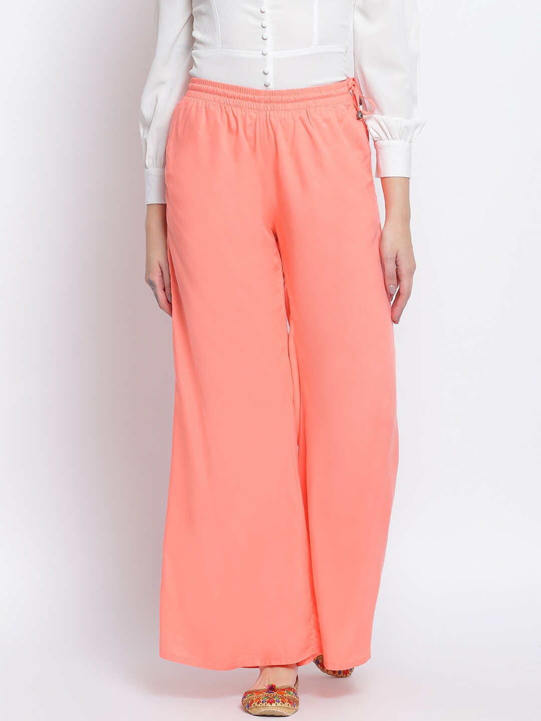 

Lakshita Women Pink Solid Flared Chambray Palazzos