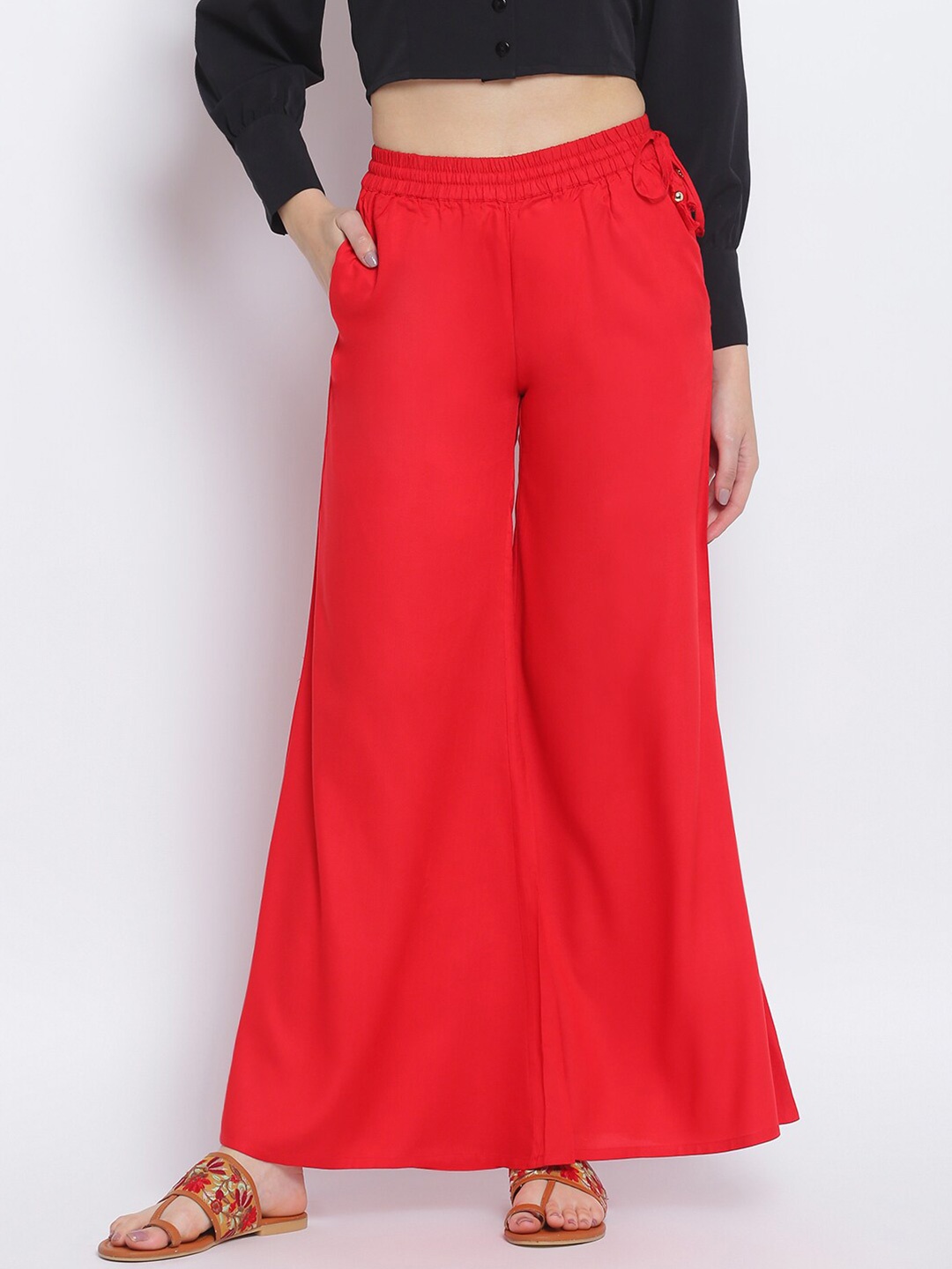 

Lakshita Women Red Flared Chambray Palazzos