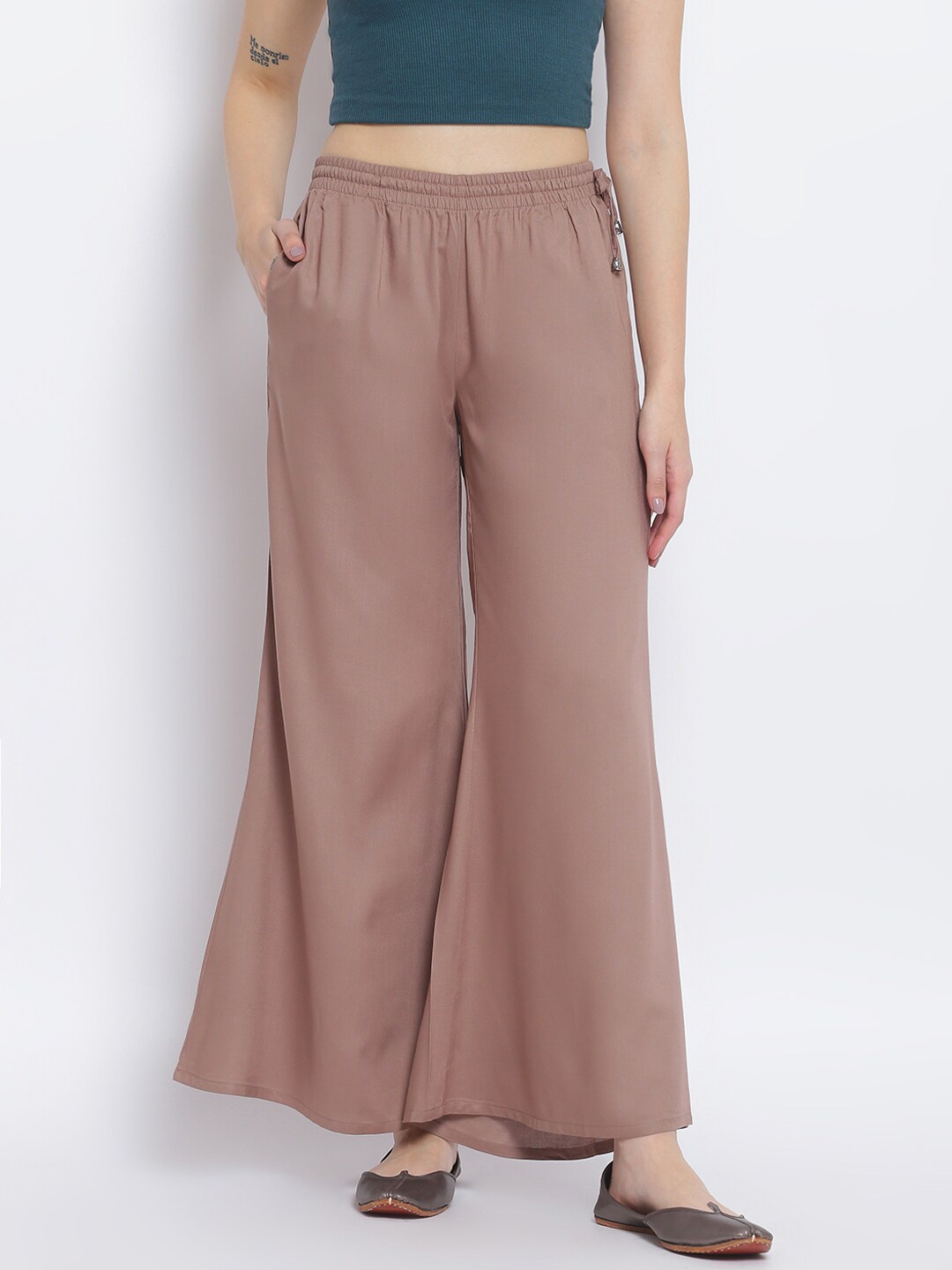 

Lakshita Women Taupe Solid Wide Leg Fit Palazzo