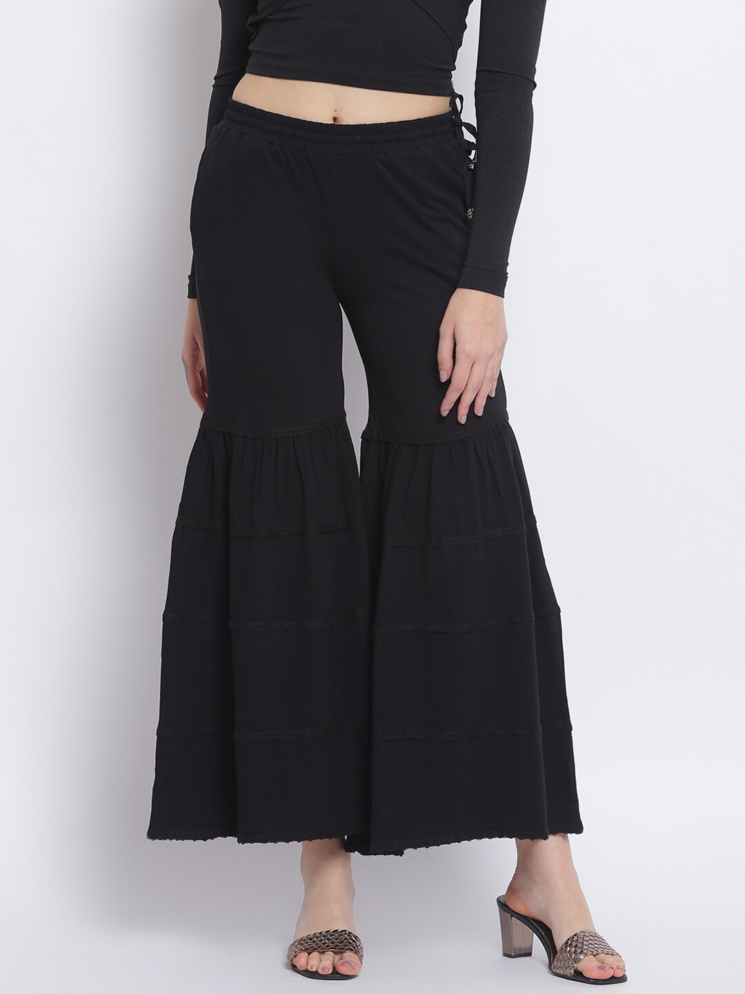 

Lakshita Women Black Flared Chambray Palazzos