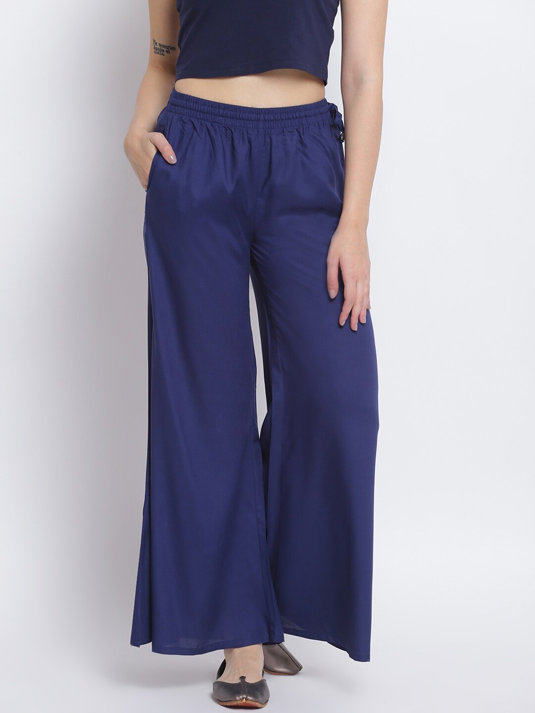 

Lakshita Women Blue Solid Flared Chambray Palazzos