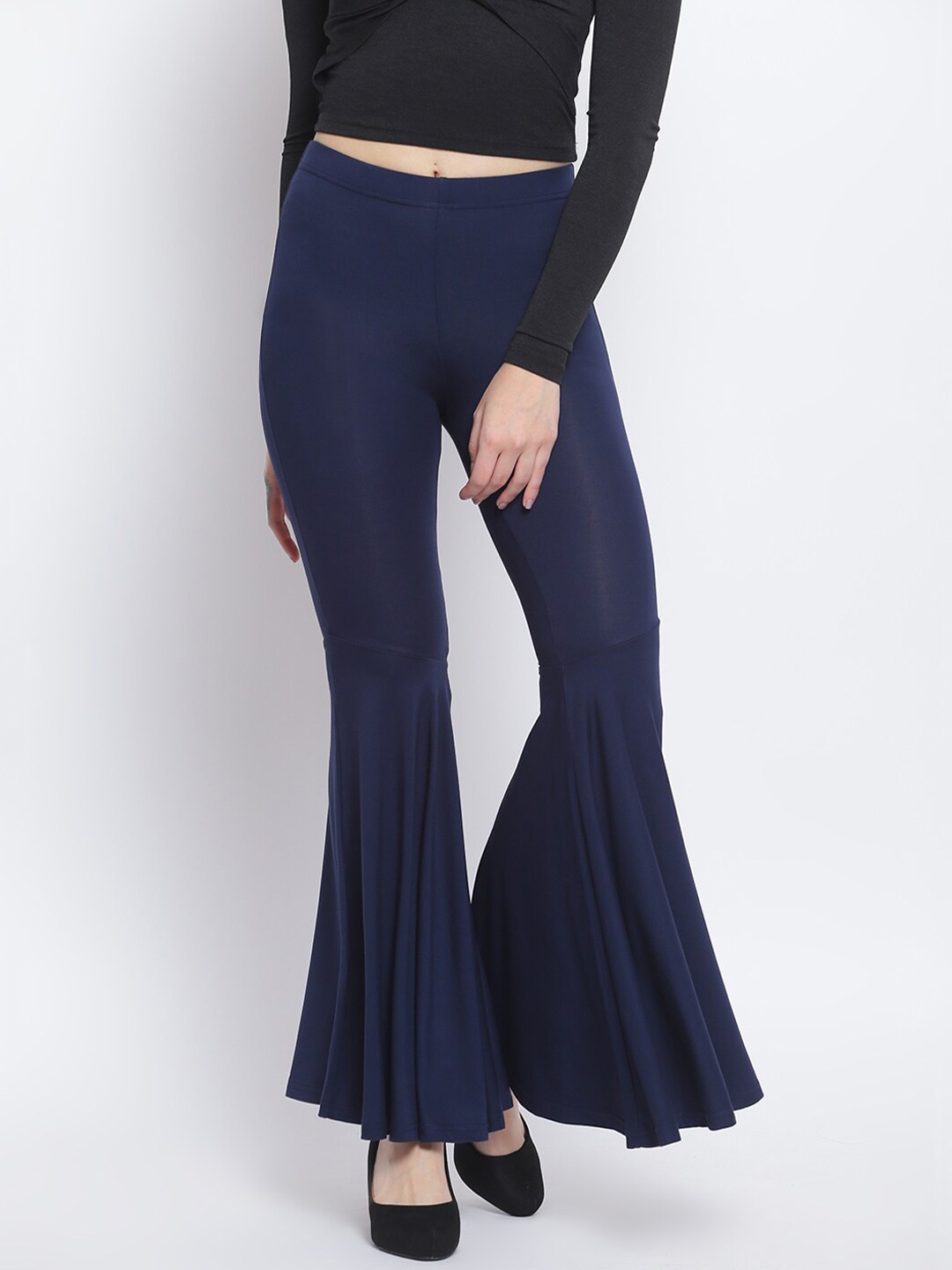 

Lakshita Women Navy Blue Flared Knitted Palazzos