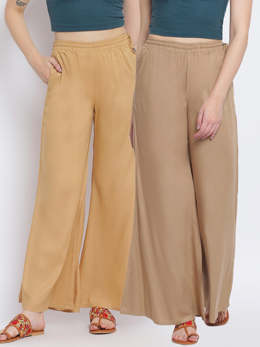

Lakshita Women Beige Chambray Palazzos Set of 2