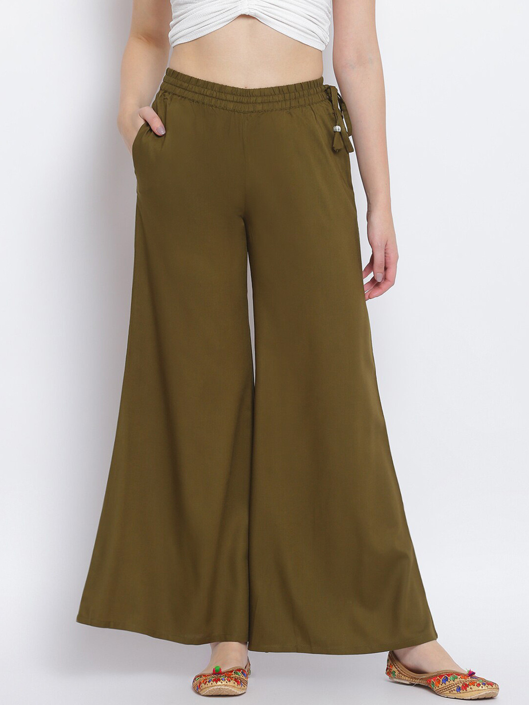 

Lakshita Women Olive Green Chambray Palazzos