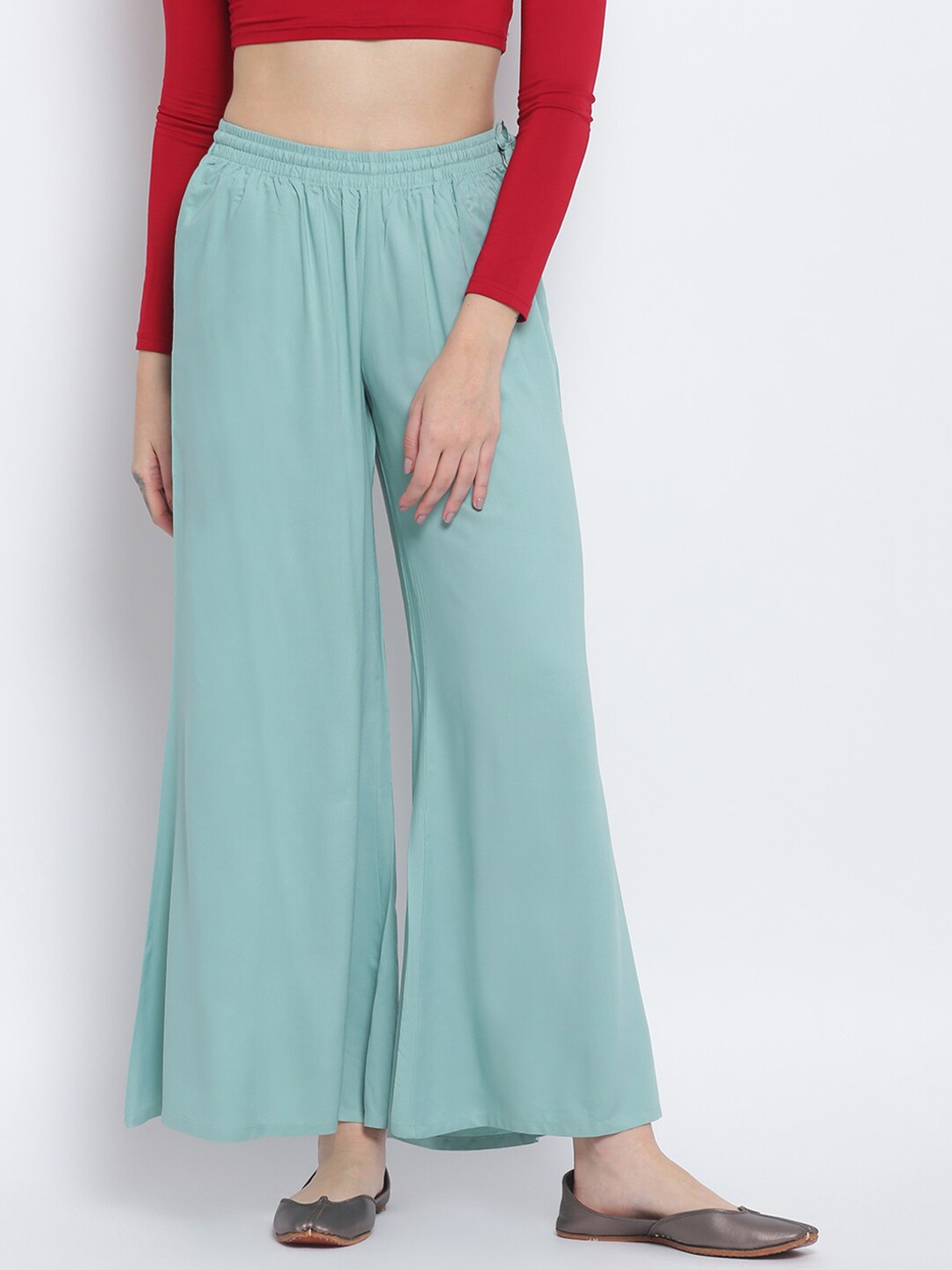 

Lakshita Women Blue Solid Wide Leg Fit Palazzo
