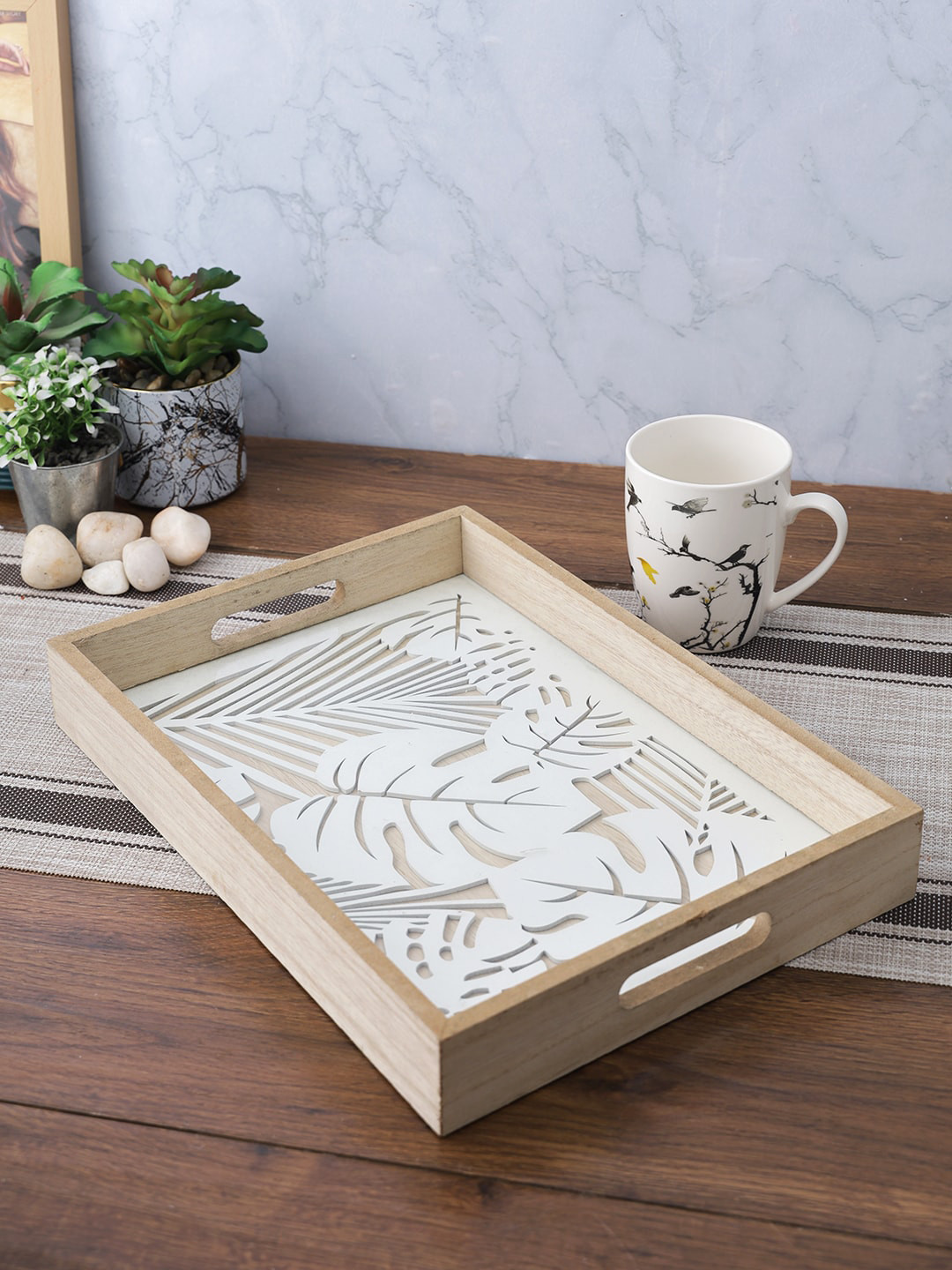 

Aapno Rajasthan Beige & White Printed Wooden Tray